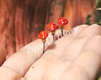 Handmade Tiny Clay Mushroom Set, Micro Amanita Terrarium, OOAK Fairy Garden