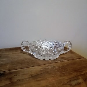 CANDY DISH, American Brilliant Cut Glass, Two Handled Dish with Sawtooth Edge
