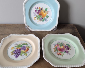 Set of Three &#39;CALIFORNIA&#39; Plates, by Johnson Brothers, Square FRUIT PLATES Made in England