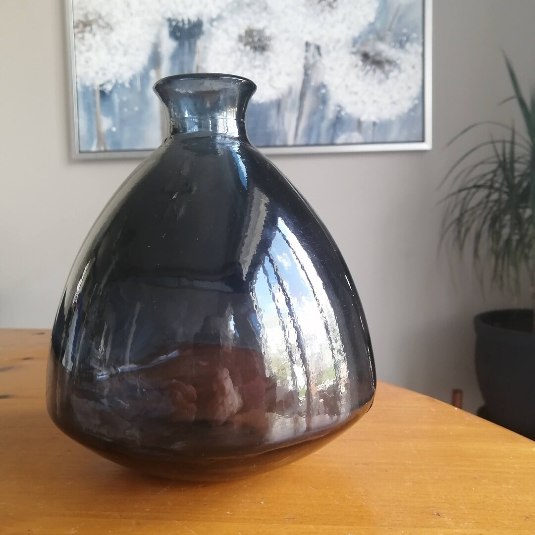 Vintage BLUE Recycled Glass Vase Bud Vase in SMOKEY Blue Etsy