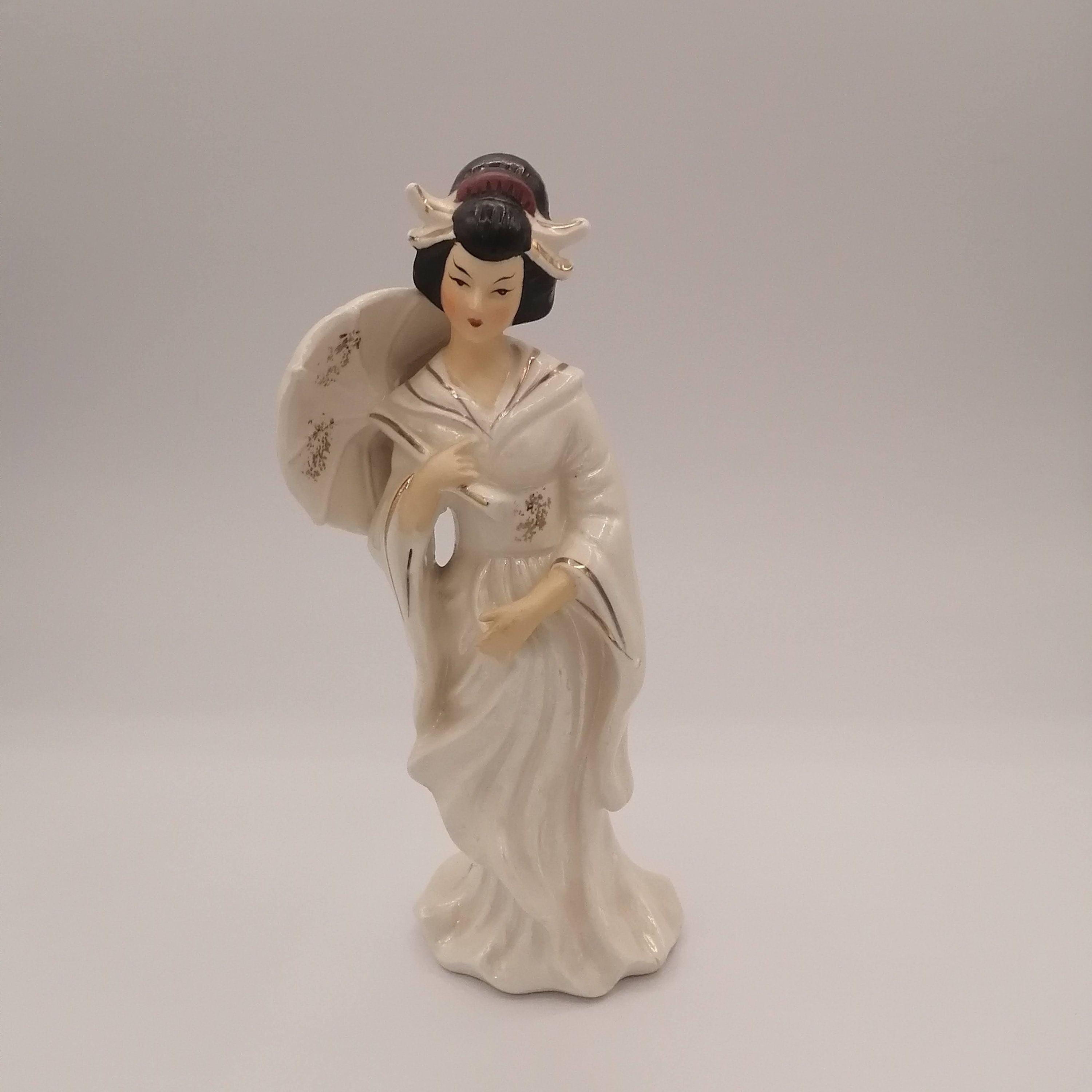 Vintage Porcelain GEISHA Figurine Holding Umbrella Made in Etsy