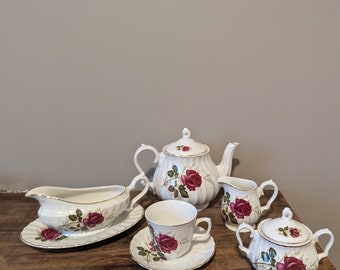 Myott ANNIVERSARY ROSE, Individually Sold Teapot, Cream, Sugar, Gravy Boat, Ironstone made in England ~ 1960's