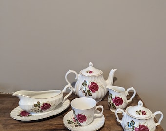 Myott ANNIVERSARY ROSE, Individually Sold Teapot, Cream, Sugar, Gravy Boat, Ironstone made in England ~ 1960's