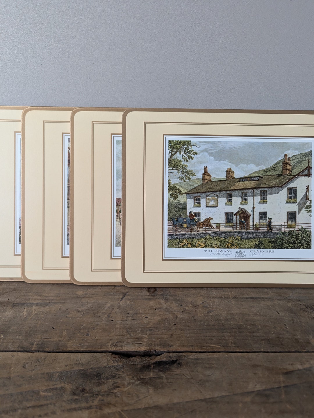 Vintage PIMPERNEL Traditional PLACEMATS, english Inns, Set of 4 Large