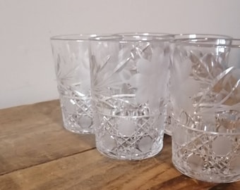 Vintage MCKEE Brilliant Glass Tumblers, Set of Five, MCM Cut Glass Old-Fashioned, Rocks Glass, EAPG