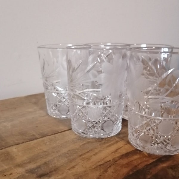 Vintage MCKEE Brilliant Glass Tumblers, Set of Five, MCM Cut Glass Old-Fashioned, Rocks Glass, EAPG