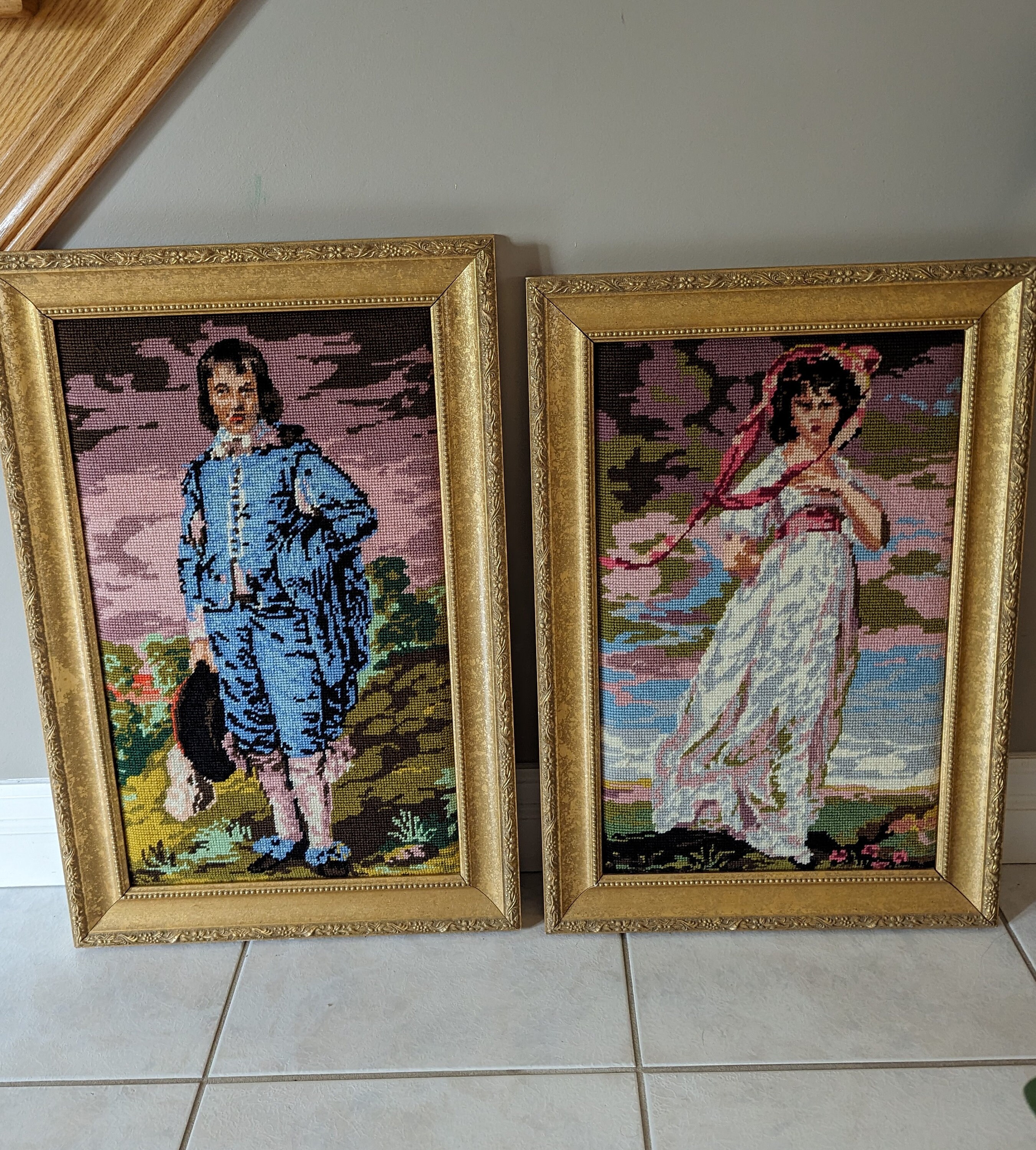 Vintage PINKIE and BLUE BOY Framed Needlepoint Art - Etsy