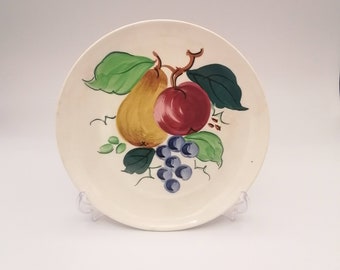 Vintage RIDEAU POTTERY Harvest Pattern Luncheon PLATE, Hand Painted Fruit, Canada ~ 1940's