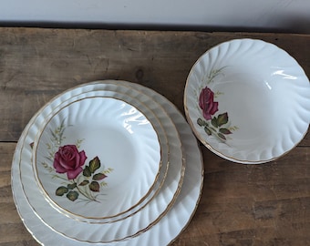 Vintage 'ANNIVERSARY ROSE' Dishes and Bowls, Ridgway Ironstone, Made in ENGLAND 1970's