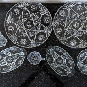 Vintage Anchor Hocking EARLY American PRESCUT, Star of David, GLASS Dishes