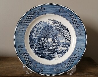 Currier & Ives Blue, The Old GRIST MILL, by Royal China, USA ~ 1950's - 70's