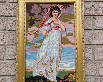 ヨーロッパアート　額縁セット　NEEDLEPOINT Vintage 1960s-americana-folk-art-large