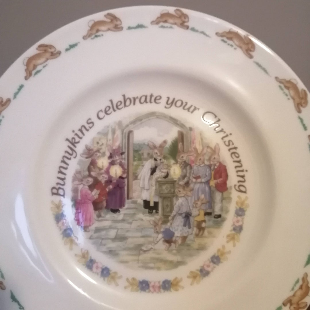BUNNYKINS, Royal Doulton CHRISTENING PLATE, Baby Baptism, England 1991