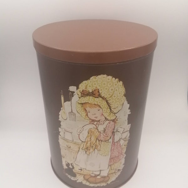 Vintage Large SARAH KAY Tin with Lid, BROWN with Three Different Drawings, Australian Valentine Publishing Co