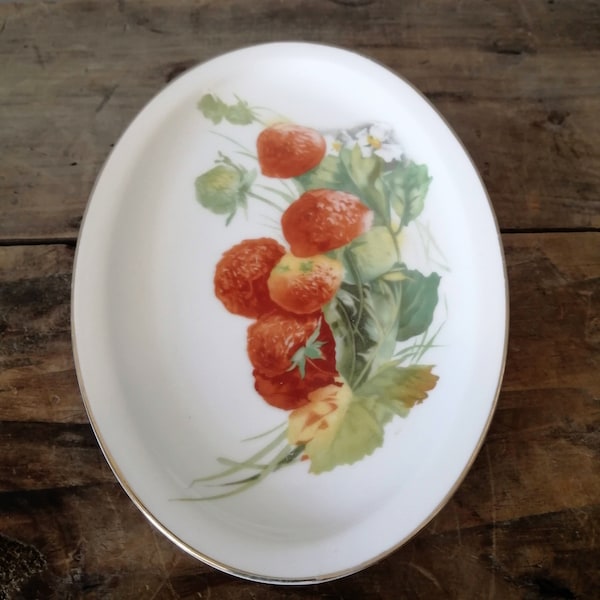 Vintage STRAWBERRY Oval PLATE, Royal Bavarian Hutschenreuther Selb China