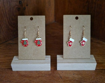 Christmas Mitten Earrings, enamel