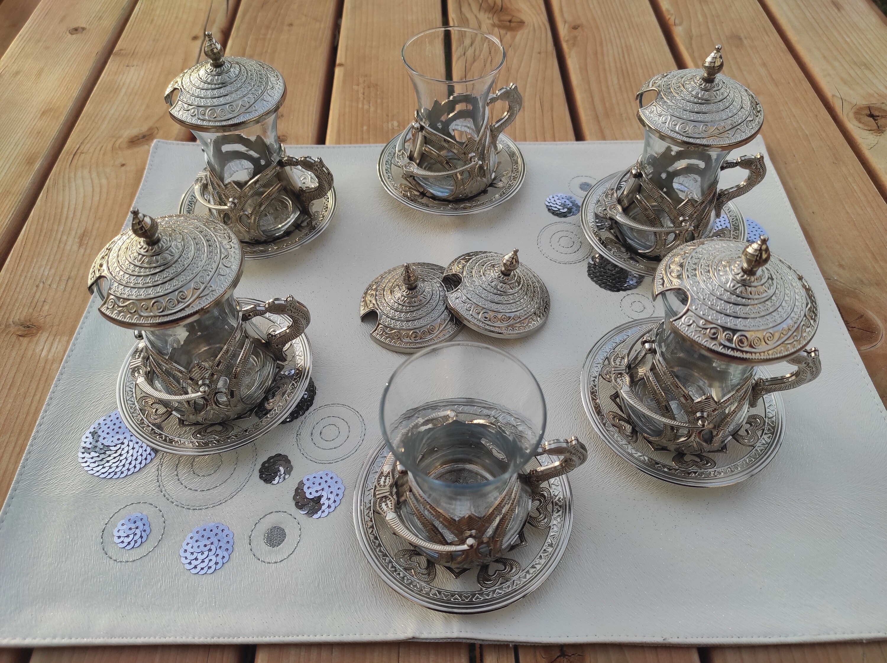 Turkish Silver Tea Cups Set for 6 Person Luxury Turkish Tea Etsy