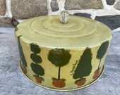 Vintage CAKE or PIE COVER Hand-painted Tin w Glass Knob