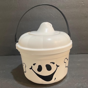 McDonalds Halloween Bucket Vtg 1986 Ghost Happy Meal Candy Treat Pail with Lid