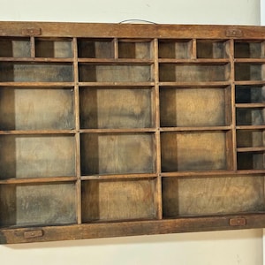 Bandeja de madera antigua para imprenta, cajón para tipografía - Estante de exhibición Shadowbox