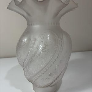 Vintage Glass Lamp Shade Etched Beaded Ruffled Sconce Chandelier Pole Lamp French Lamp Shade