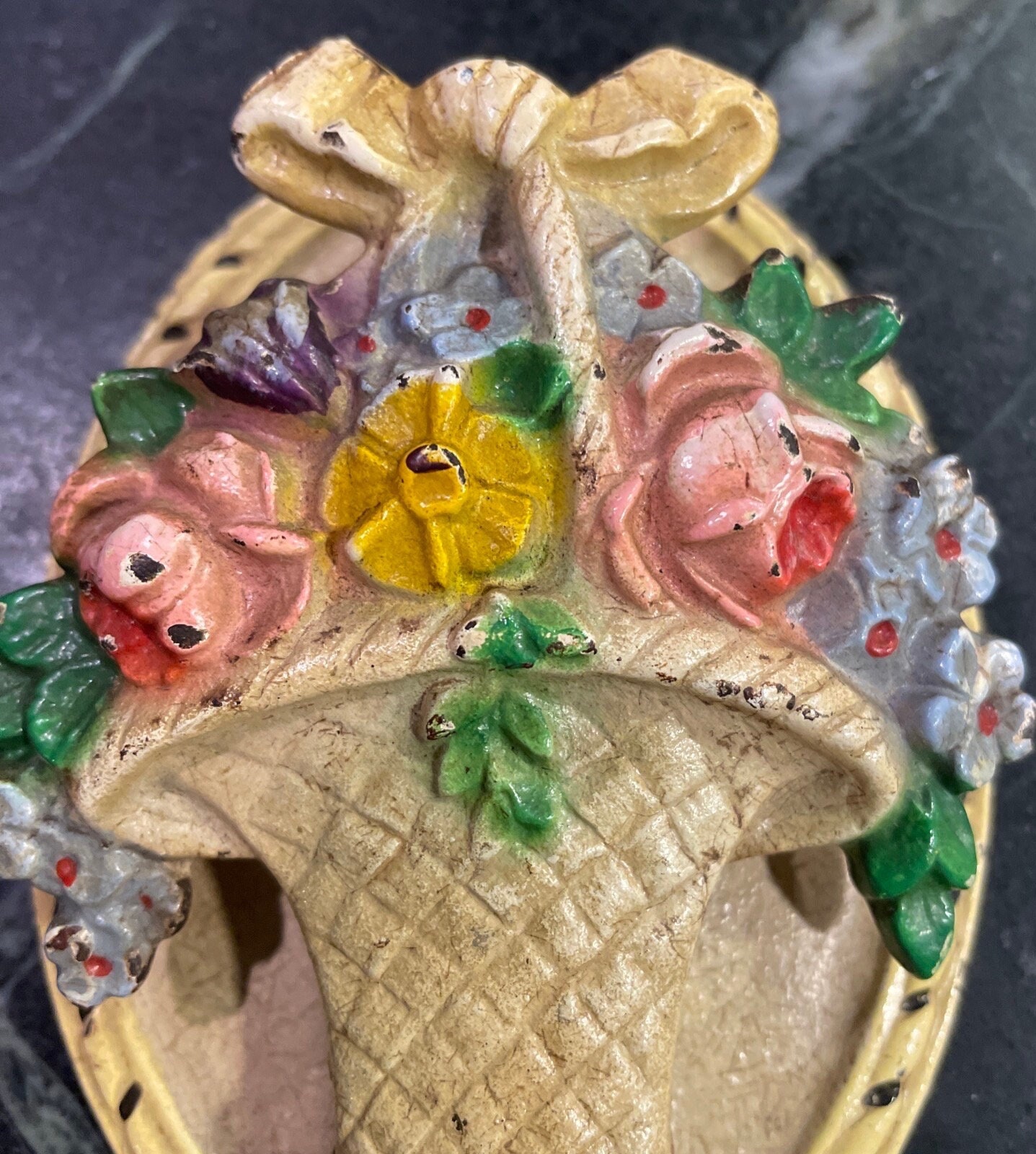 Vintage Cast Iron Door Knocker – Floral Basket - Hand-painted