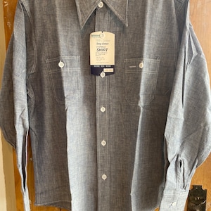 Vintage Chambray Work Shirt 100% Cotton Blue 1970s Deadstock Mens Sz L 16-16 1/2 NOS Tags