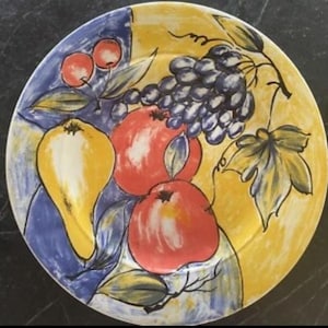 4 Italian Handpainted Dinner Plates 10.5” Fruit Grapes Cherries Pier 1 PER38 Vtg
