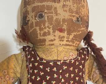 Antike Stoffpuppe Grace Drayton Puppe mit bedrucktem, bemaltem Stoffgesicht, Vintage 1930er Jahre