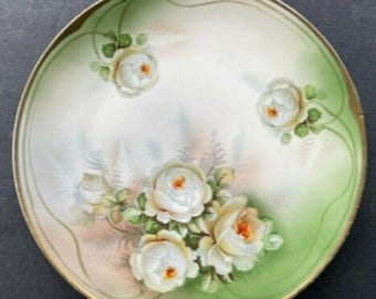 Plato antiguo de porcelana pintado a mano con rosas Erdmann Schlegelmilch ES PRUSSIA 10"