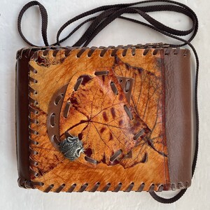Leather Shoulder Hand Bag Purse Hand Crafted With Embossed Leaves Made is USA