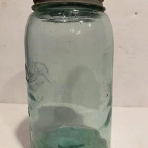 Blue Glass Canning Jar Ball Perfect Mason Quart Triple L Antique 1900s Zinc Lid