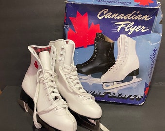 Vintage White Ice Skates Ladies Size 10 Canadian Flyer Winter Holiday Decor Old Figure Skates Movie Photo Prop