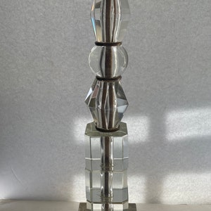 Vintage MCM Tall Table Lamp Stacked Glass Gilt Base Art Deco Hollywood Regency