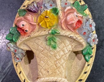 Antique Victorian Door Knocker Flower Basket Handpainted cast irom Hubley Vintage 1920