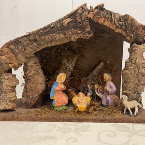 Nativity Christmas Creche Manger Scene 6 Figures Wood Rustic Stable Made In Italy