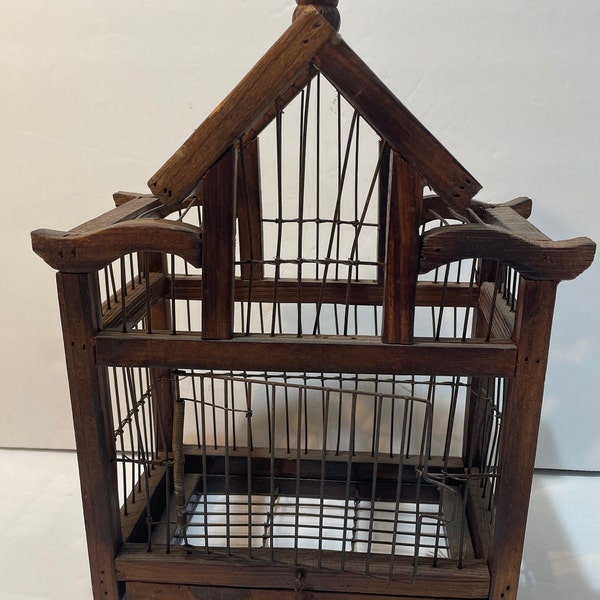 Vintage Birdcage Handmade Wood and Wire Primitive Decorative Display