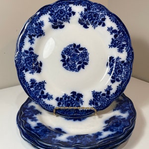 Antique Waldorf Flow Blue Dinner Plates 10&quot; vintage blue and white plates