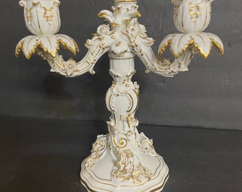 Vintage Meissen Kerzenleuchter Im Rocaille Stil Dreiarmiger Kerzenleuchter aus Porzellan