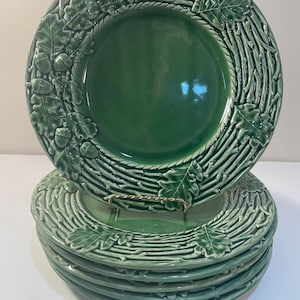 Bordallo Pinheiro Dinner Plates Set Of 6 Oak Leaf Acorn Green Earthenware