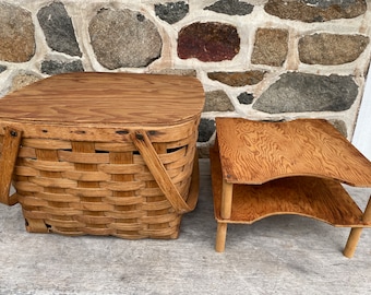 Rare Vintage Three Pie Splint Oak Pie Basket Carrier w/2 inserts Double Handle Country Farmhouse Kitchen Storage