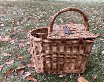 ヴィンテージ ピクニックバスケット 籐編み ワインボトル用