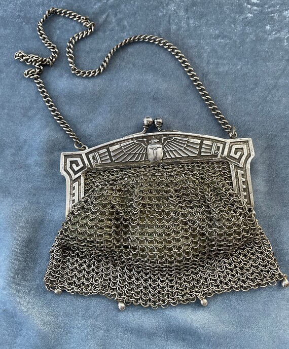 Vintage  Silver Mesh Chainmail Purse Art Deco Ger… - image 5