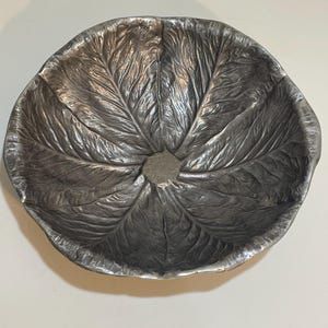 Wilton Armetale Cabbage Leaf Salad Serving Bowl 13&quot; Majolica Collection Pewter 1975