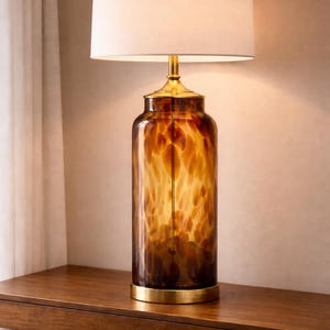 Vintage Hollywood Regency schildpadglazen tafellamp