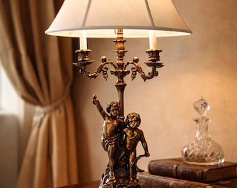 Vintage kerublampa — Rococo Putti bordslampa — Hollywood Regency Lighting — Klassisk europeisk inredning