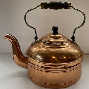 Vintage Copper Tea Kettle with Swing Wood Handle