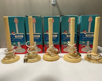 Vtg Electric Christmas Candle Lights 5 DeLuxe Royalite Original Boxes Santa