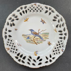 Mark Roberts Porcelain Plate with Bird & Butterflies 10 1/2 w/ Cut Out Embellishments and Gilding