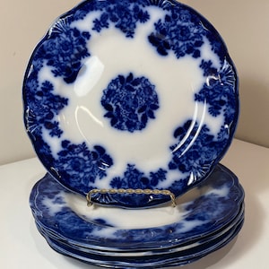 5 Antique Waldorf Flow Blue plates 9&quot; Luncheon vintage blue and white Plates